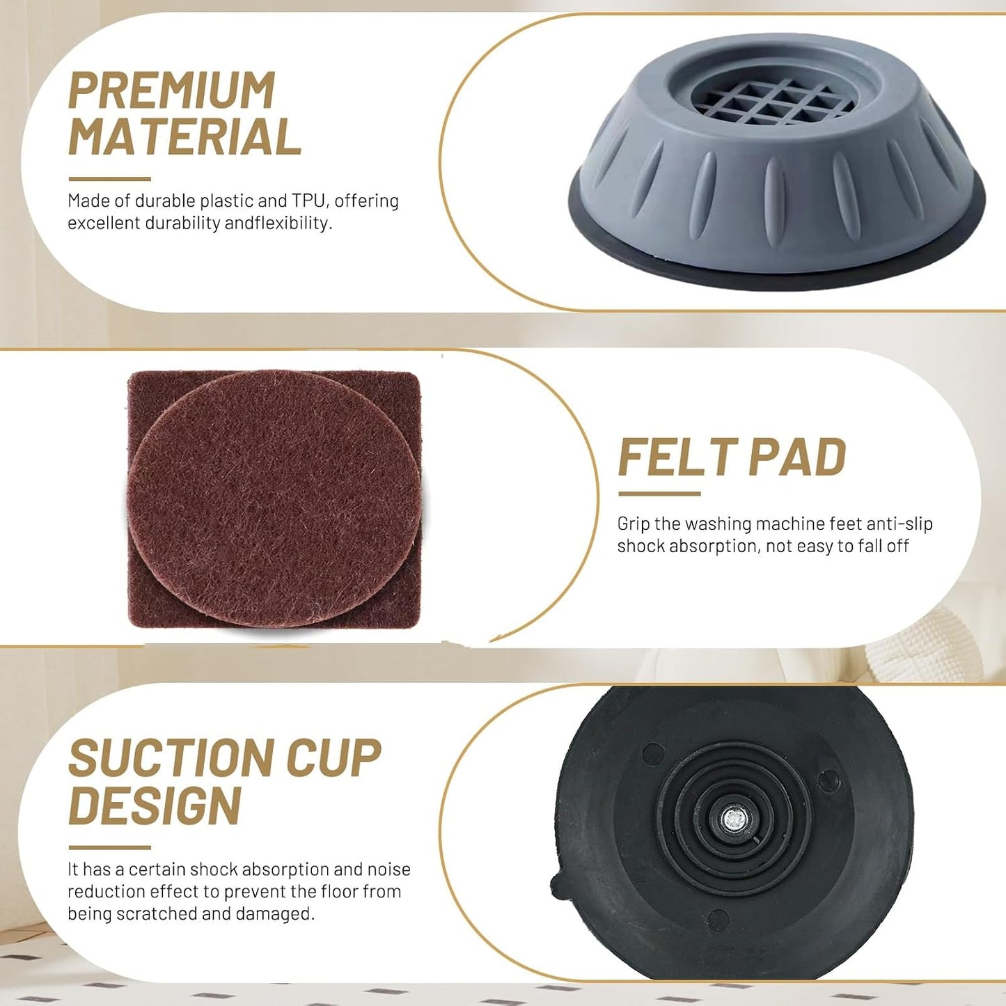 Anti-Vibration Washing Machine Feet,Floor Protector for Appliance&Furniture | 8PCS set,Anti Slip,Noise Reduction