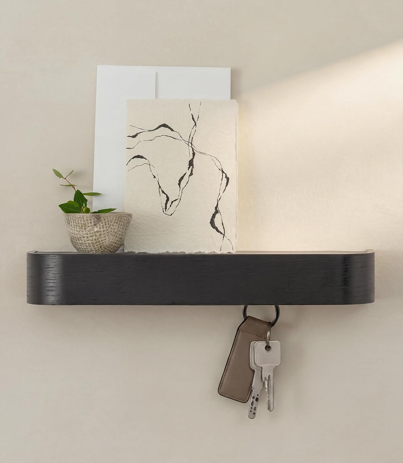 Kazai. Key Holder 'Toke' | Minimalist Key Hook Design from Berlin | Modern Key Holder Wall Mount with Wooden Shelf | Key Rack for Wall as Entryway Organizer | Walnut