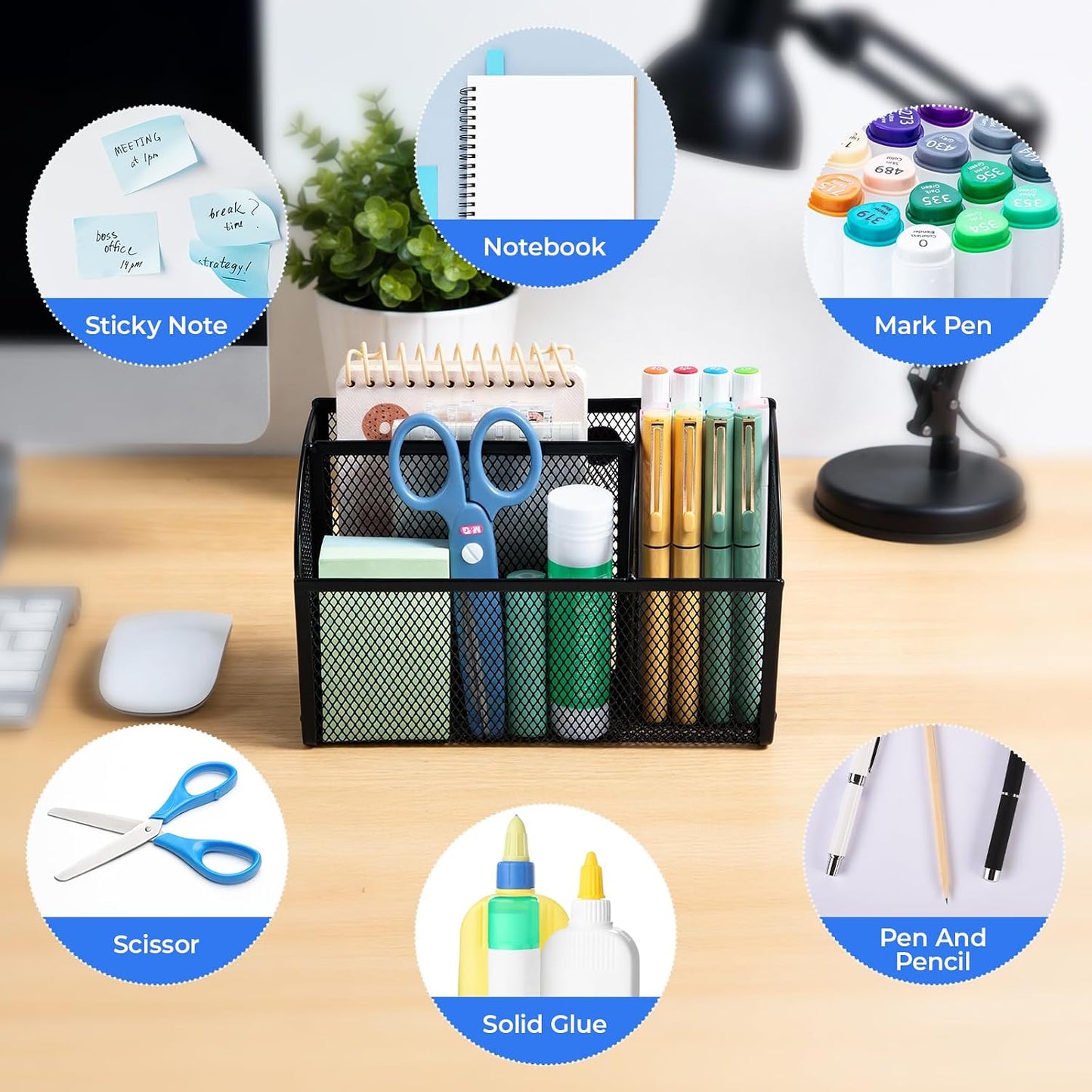 M&G Magnetic Pen Holder Dry Erase Marker Holder, Strong Magnet Metal Mesh Pencil Holder for Whiteboard, Refrigerator and Locker, 3 Compartments Magnetic Basket Organizer, Black