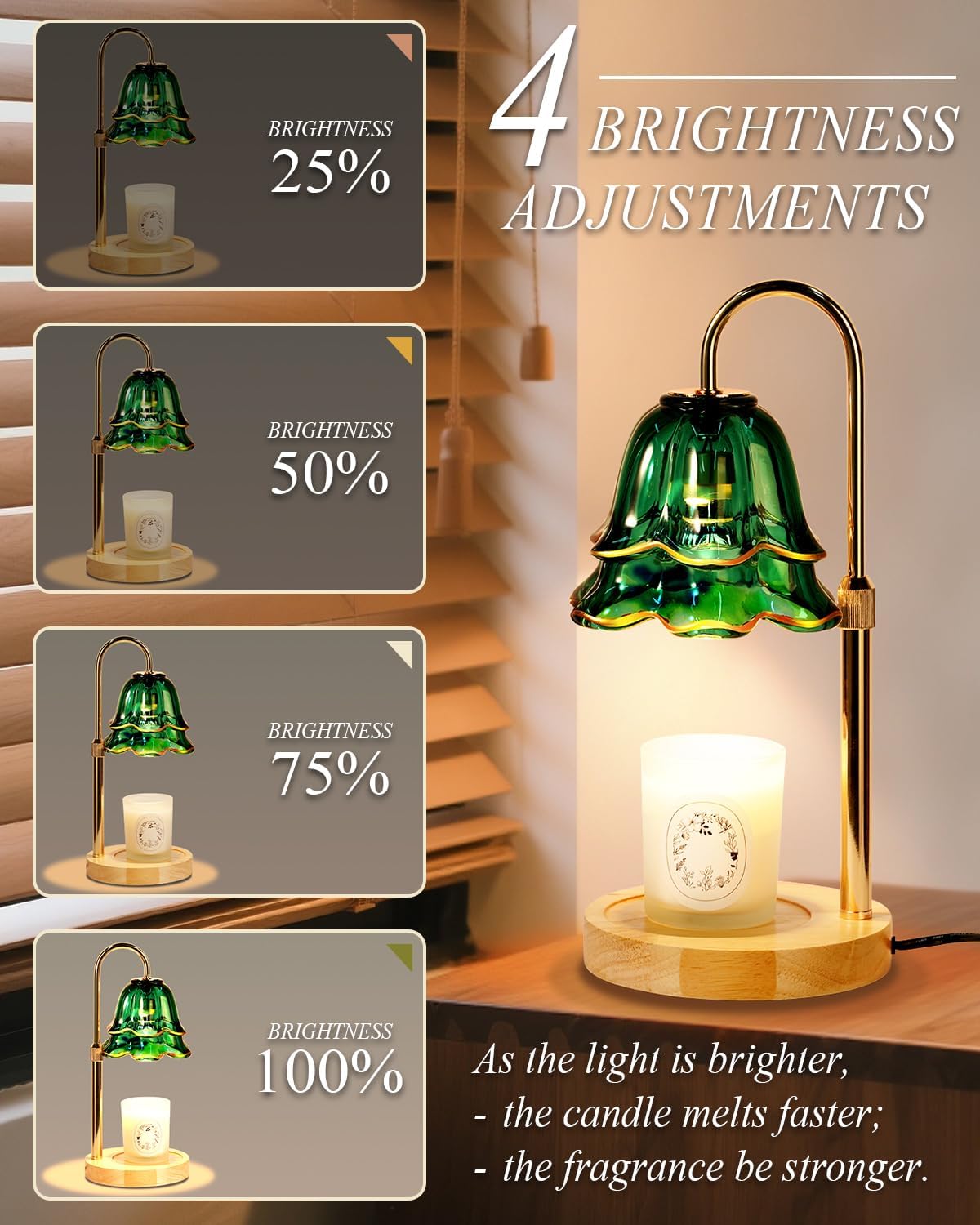 Flower Candle Warmer Lamp with Timer Dimmable, Christmas Birthday Gifts for Women Mom, Candle Warming Light Height Adjustable, Wax Melt Warmer for Jar Scented Candles, Housewarming Candle Lamp