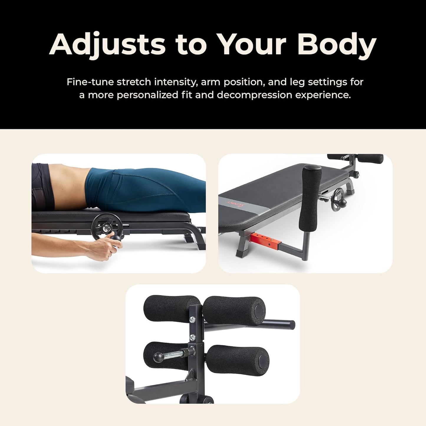 Sunny Health & Fitness Decompression Stretch Table for Back Pain Relief | No-Hang Inversion Therapy, 400LB Capacity, Precise Stretch Control, Spinal Alignment Support, Improved Flexibility