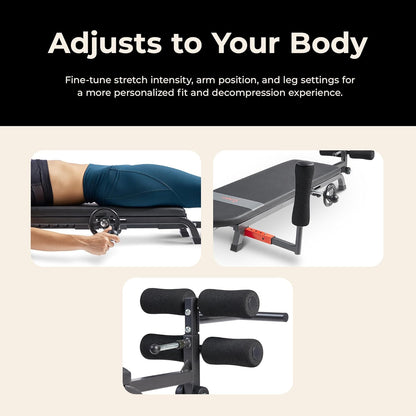Sunny Health & Fitness Decompression Stretch Table for Back Pain Relief | No-Hang Inversion Therapy, 400LB Capacity, Precise Stretch Control, Spinal Alignment Support, Improved Flexibility