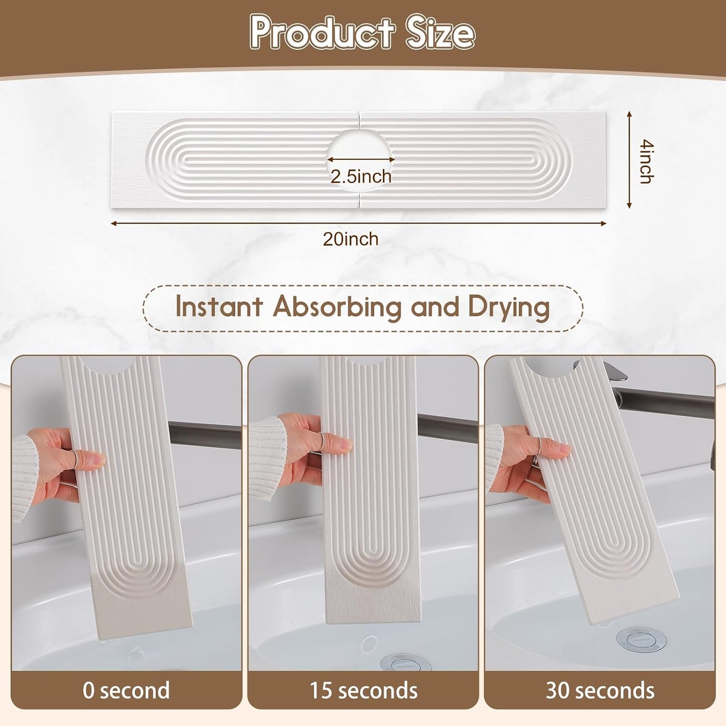 Faucet Mat for Kitchen Sink, Diatomite Quick Drying Tray , 15.8 Inch Kitchen Sink Splash Guard and Bathroom Stone Trays for Counter. Super Absorben.White.