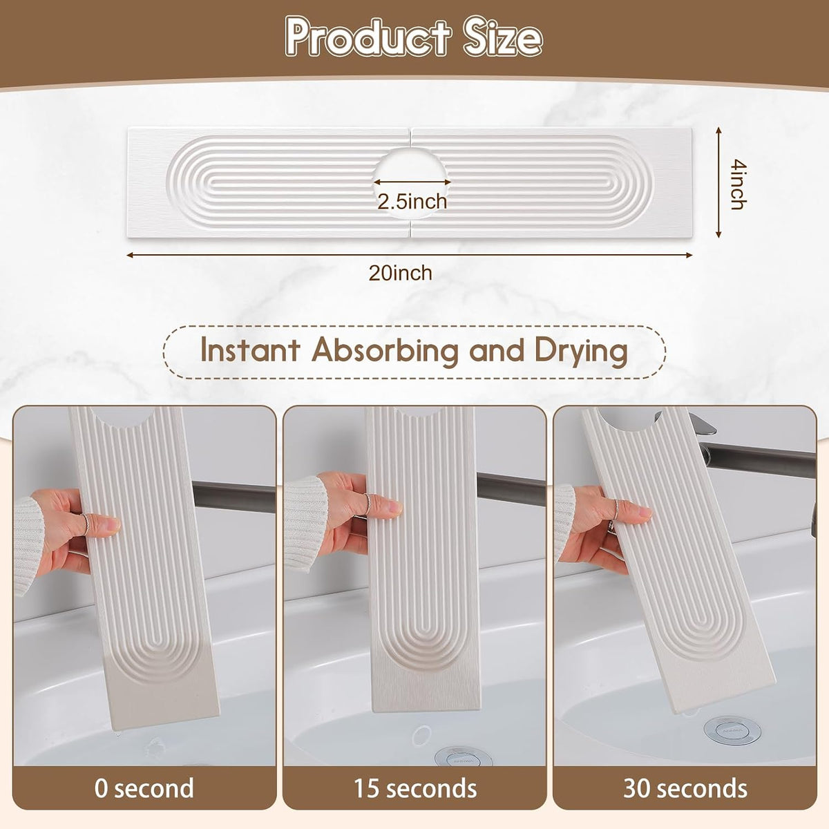 Faucet Mat for Kitchen Sink, Diatomite Quick Drying Tray , 15.8 Inch Kitchen Sink Splash Guard and Bathroom Stone Trays for Counter. Super Absorben.White.