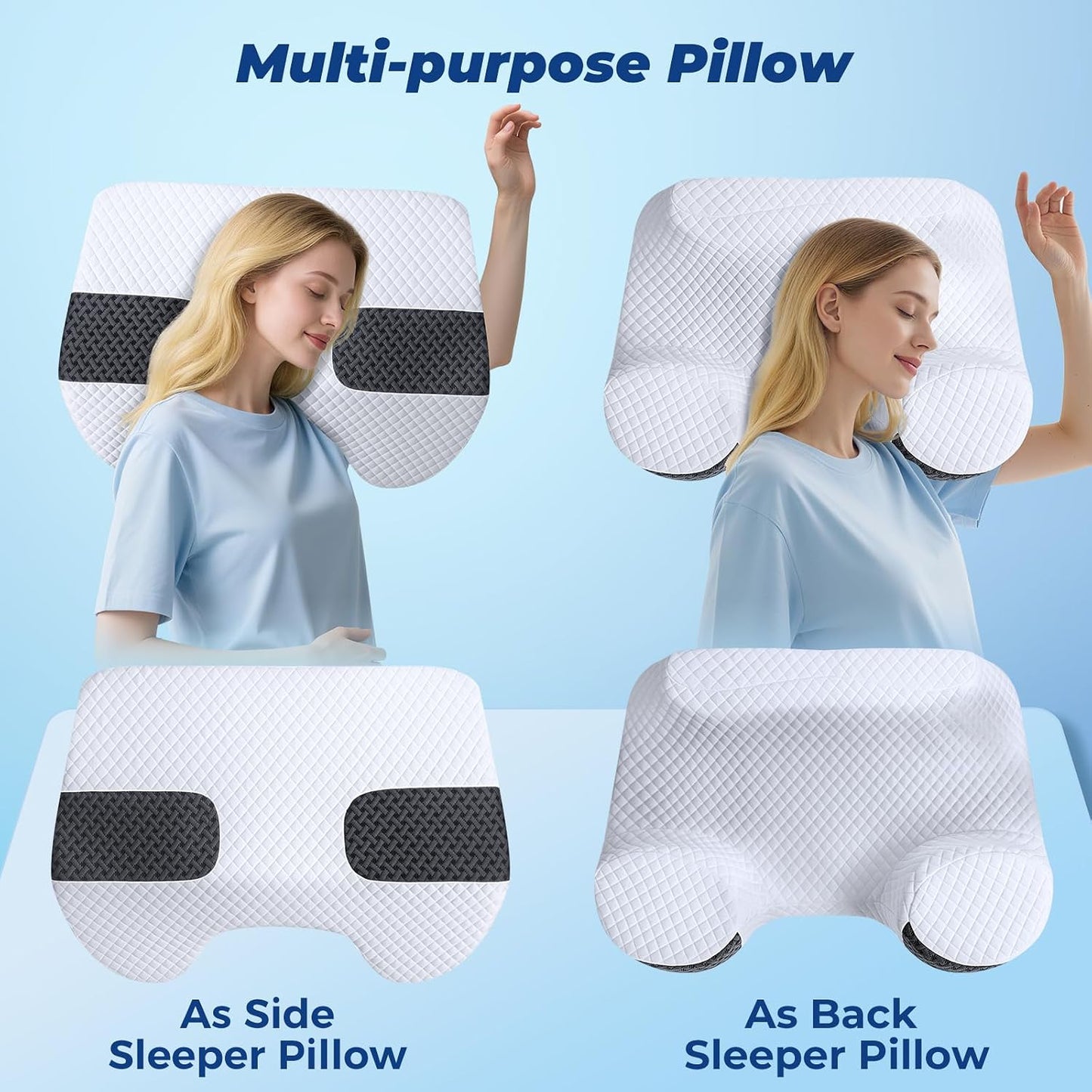SAHEYER Side Sleeper Pillow with Arm Holes, 2 in 1 Shoulder Relief System for Rotator Cuff Pain, Memory Foam Pillow for Adults with 3 Arm Place Hole - for Side, Back and Stomach, Black