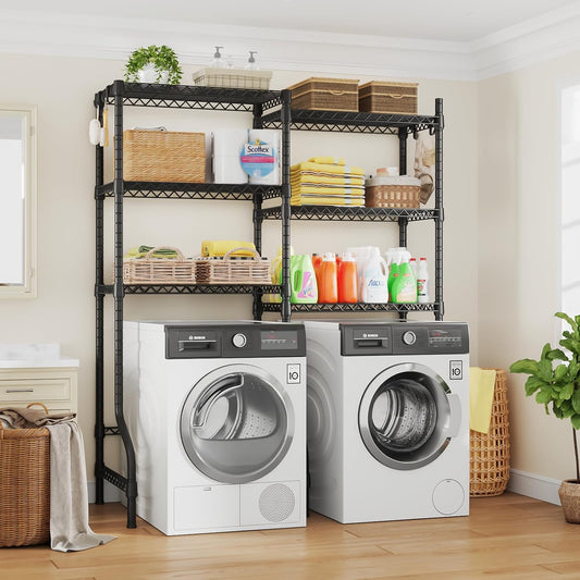 U15 Over Washer and Dryer Storage Shelves, Laundry Room Metal Rack | 6-Tier Shelf Space Saver Holds 568lbs, Above Washer Dryer Storage Rack for Organization, 63.4"W x 17.3"D x 76.4"H, Black