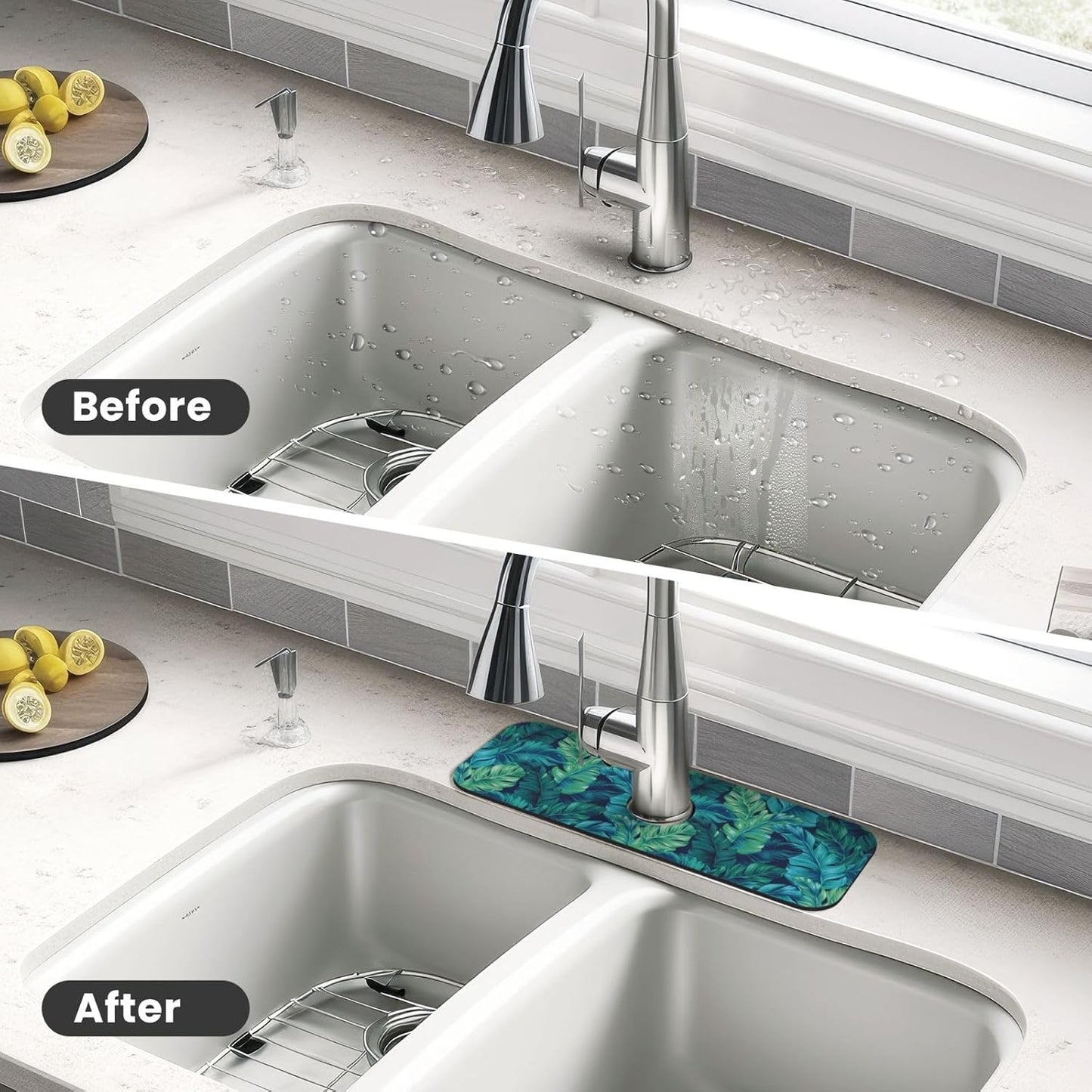 Abstract Flower Blooming Floral Watercolor Kitchen Sink Splash Guard Faucet Mat Super Absorbent Fast Drying Mat Sink Gadgets-Fast Drying Pad Sink Mat For Kitchen Bathroom (15" X 5.5" )