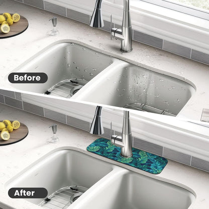 Abstract Flower Blooming Floral Watercolor Kitchen Sink Splash Guard Faucet Mat Super Absorbent Fast Drying Mat Sink Gadgets-Fast Drying Pad Sink Mat For Kitchen Bathroom (15" X 5.5" )