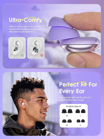 ARROX Adjustable Ear Plugs for Sleeping, 3 Noise Relief Modes (13-45 dB), Double-Layer Ultra-Soft Silicone Earplugs, Reusable Ear Plugs for Concerts, Deep Focus, Side Sleepers & Travel, 4 Size Eartip