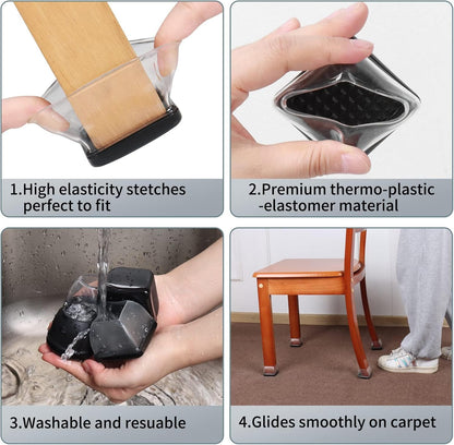 Ezprotekt Chair Leg Sliders for Carpet, 24 Pcs Square Chair Glides for Carpet, Carpet Furniture Pads Stool Leg Protectors Caps, Carpet Furniture Glides Quickly and Easily (L Fit:1" - 1.4")