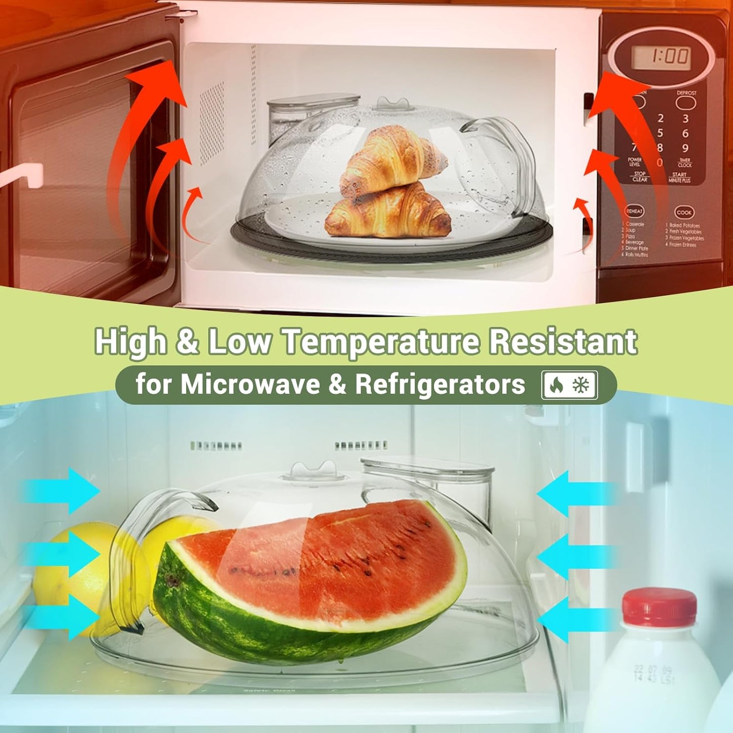 Microwave Splatter Cover, Clear, 10" Plate & 12" Mat | Water Steamer, Integrated Handle, Splatter Guard, BPA-Free