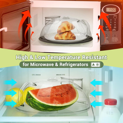 Microwave Splatter Cover, Clear, 10" Plate & 12" Mat | Water Steamer, Integrated Handle, Splatter Guard, BPA-Free