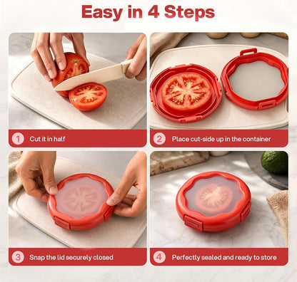 CLEANGOR Avocado Saver and Onion Saver, 4Pcs Fruit and Vegetable Savers | Silicone Food Saver with Snap-On Lid, Ideal for Avocados, Onions, Lemons, Orange and Tomatoes, Reusable, Dishwasher Safe