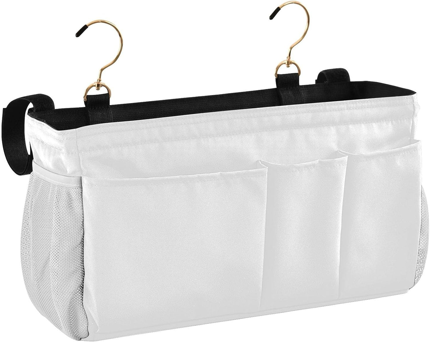 Black Bedside Caddy Storage Bag Bedside Organizer for Bed Rails College Dorm Room Organizer Caddy Hanging Shelf 6 Pockets with Hooks for Drinks Magazine Phone Holder