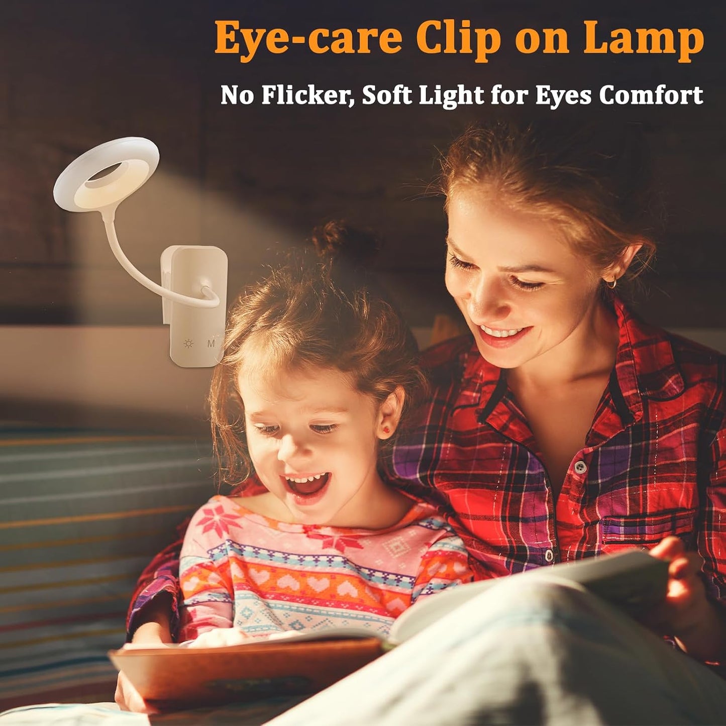 Rechargeable Clip Light, LED Bed Reading Lamp for Headboard & Desk | Strong Clamp, Portable, Cordless Battery Book Light w/ USB-C Cable, 25 Eye-Care Lighting Modes, Flexible Arm, Dorm Bunk Bed