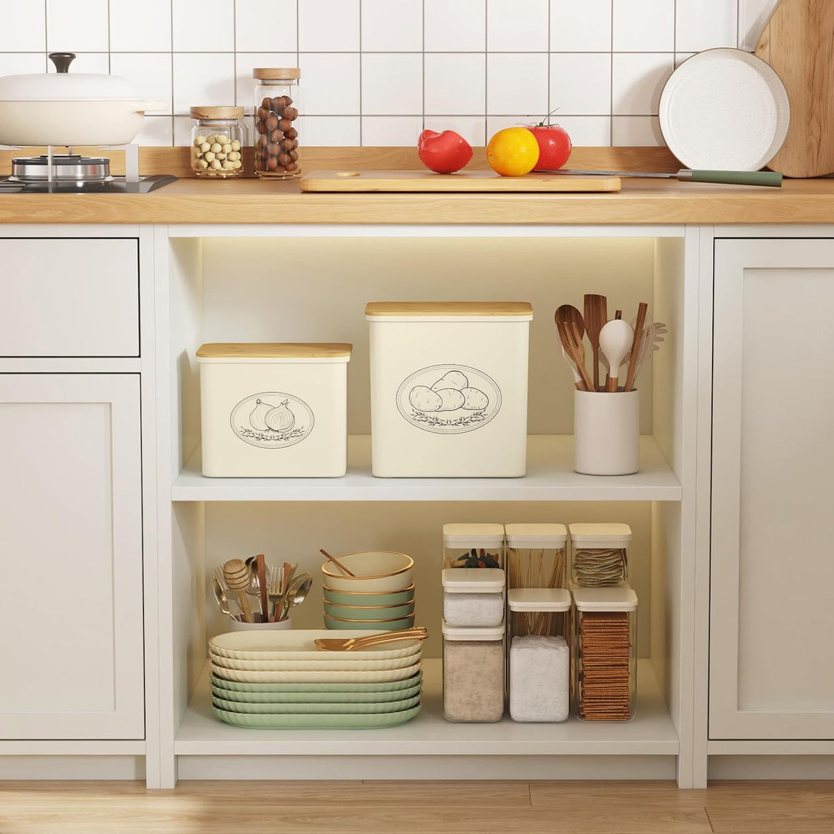 Lifewit Plastic Potato and Onion Storage Bin Box, Set of 3, White