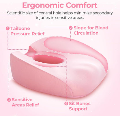 AUVON Innovative Donut Pillow Hemorrhoid Scientific Hole & Tailbone Cut | Orthopedic Pain Relief Donut Seat Cushion for Tailbone, Sciatica, Postpartum Pregnancy, After Surgery Sitting Relief