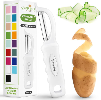 Spring Chef Swivel Potato Peeler for Kitchen with Ergonomic Handle, White