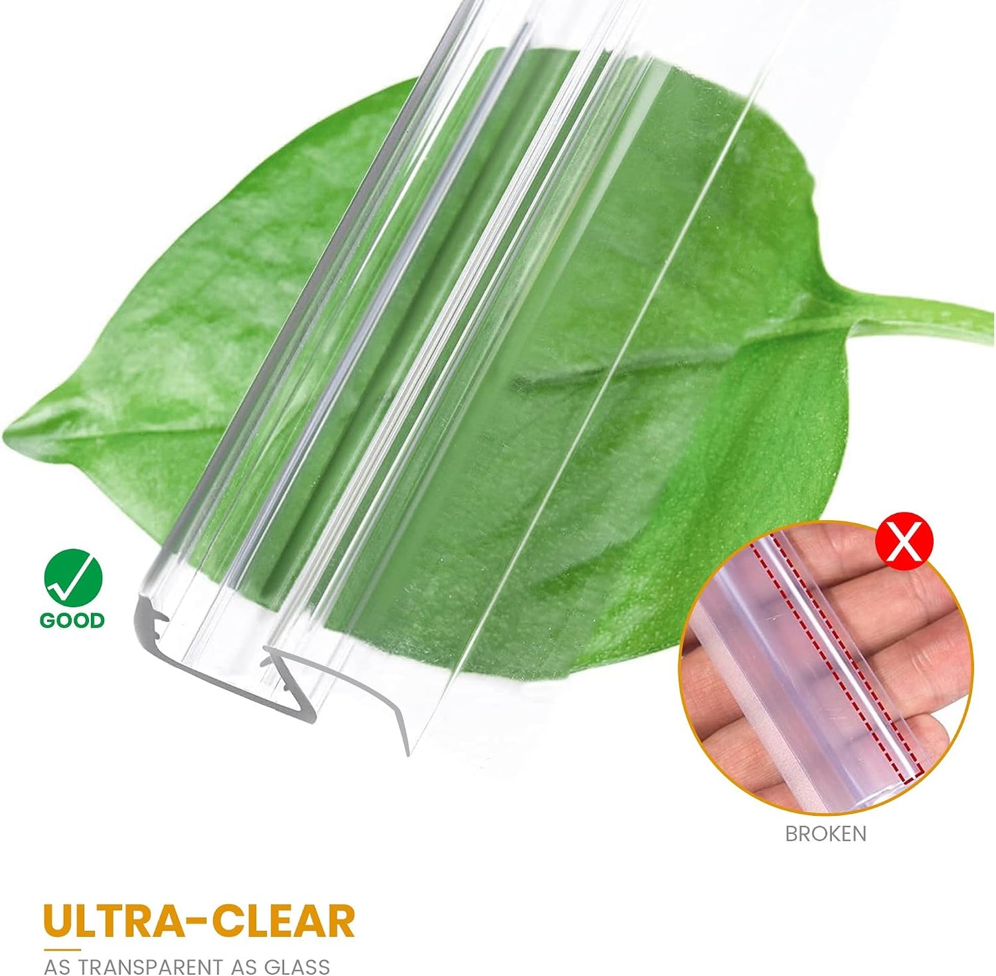 Bathroom Shower Glass Door Bottom Seal Strip, 2PCS 36 Inch Long Clear PVC Seal Strips for 5/16"(8mm) - 3/8"(10mm) Thick Framless Glass Door Panel