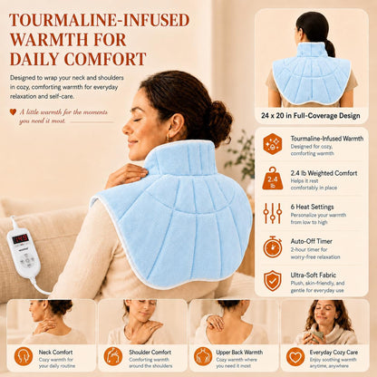 Weighted Heating Pad for Neck and Shoulders and Back, 2.4 lb Neck and Shoulder Heating Pad Wrap, Heated Neck Wrap for Upper Back, Tourmaline-Infused Fill, Auto Shut Off, Machine Washable Gift Set