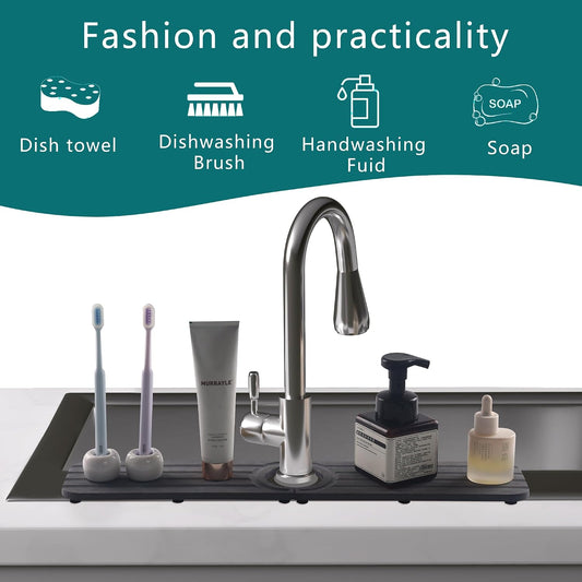 Water Absorbing Stone Kitchen Sink Mat Faucet Splash Guard for Bathroom | Quick Dry, Raised Feet, Diatomaceous Earth, Stone Faucet Mat, Sink Protector for Counter, Sink Accessories, Bathroom Decor