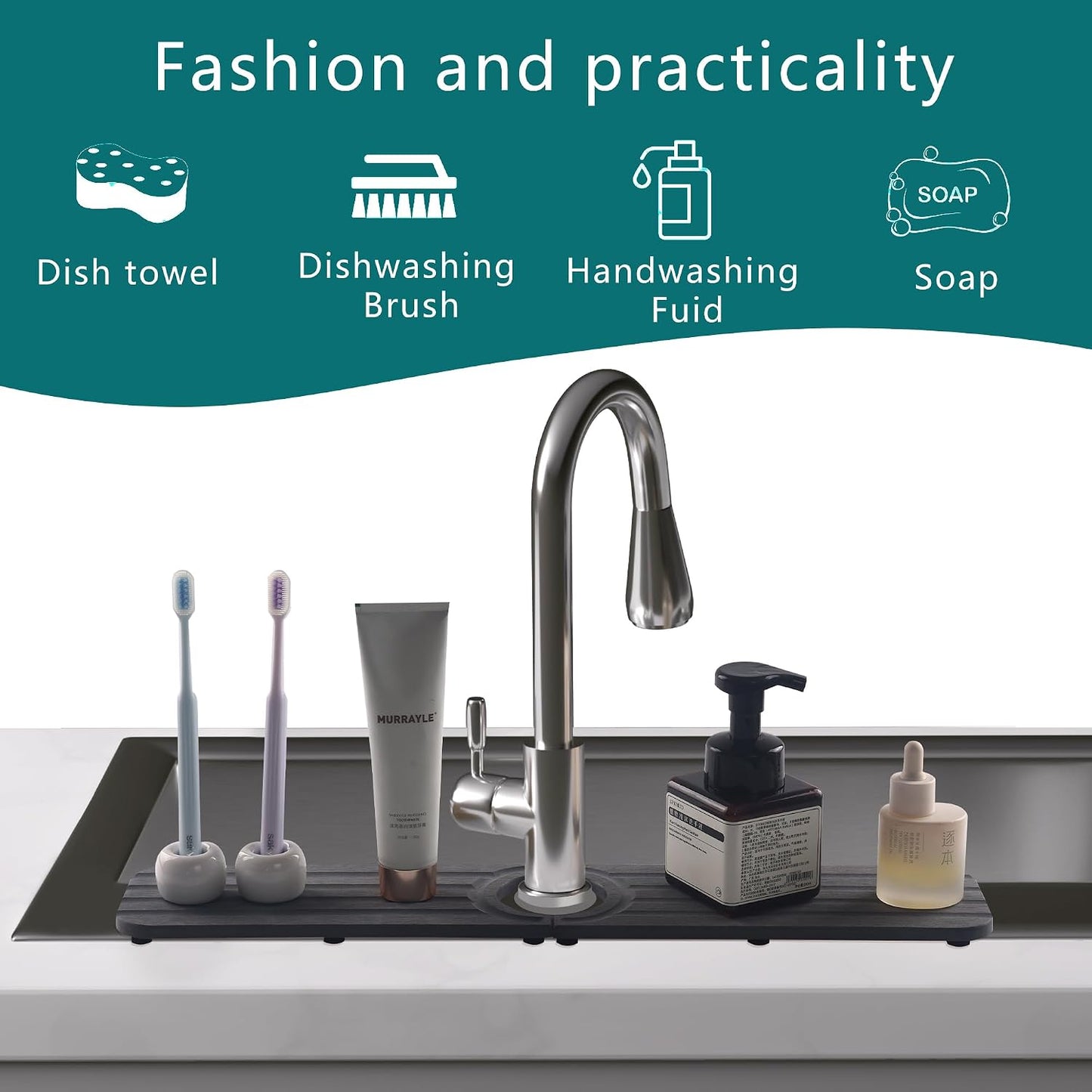 Water Absorbing Stone Kitchen Sink Mat Faucet Splash Guard for Bathroom | Quick Dry, Raised Feet, Diatomaceous Earth, Stone Faucet Mat, Sink Protector for Counter, Sink Accessories, Bathroom Decor