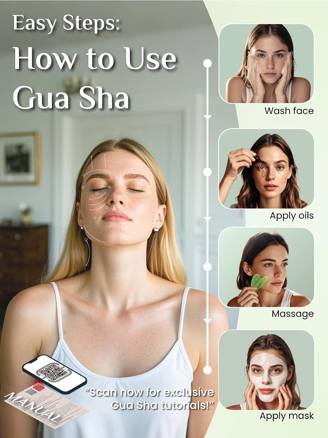 Rena Chris Gua Sha Facial Tools, Stainless Steel Guasha Tool for Acupuncture, Manual Massage Tool for Jawline Sculpting and Puffiness Reducing, Gua Sha Facial Massage Tool, Skin-Care Gift (Silver) | Face Massage Tool for Jawline Sculpting, Puffiness