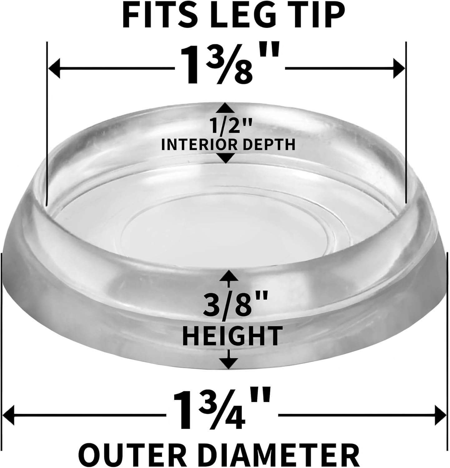 SoftTouch 1-3/8" Round Reusable Furniture Caster Cups for Couches, Chairs, Tables on Carpet or Hard Surfaces, Furniture Wheel Caster Cups with Vinyl Base, Set of 12, Clear