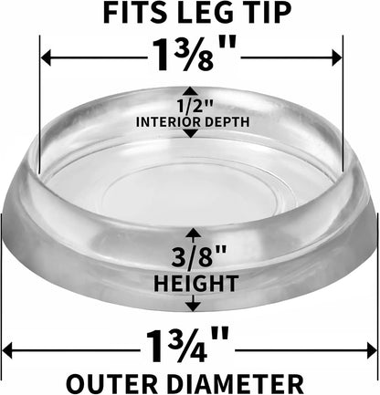 SoftTouch 1-3/8" Round Reusable Furniture Caster Cups for Couches, Chairs, Tables on Carpet or Hard Surfaces, Furniture Wheel Caster Cups with Vinyl Base, Set of 12, Clear