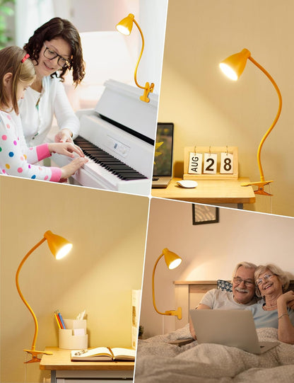 BOHON Desk Lamp 5 Color Modes 10 Brightness Dimmer Reading Light Black | 10W 38 LED Clamp Lamp with Auto Off Timer 360° Flexible Neck Clip on Light for Bed Bedside, AC Adapter Include