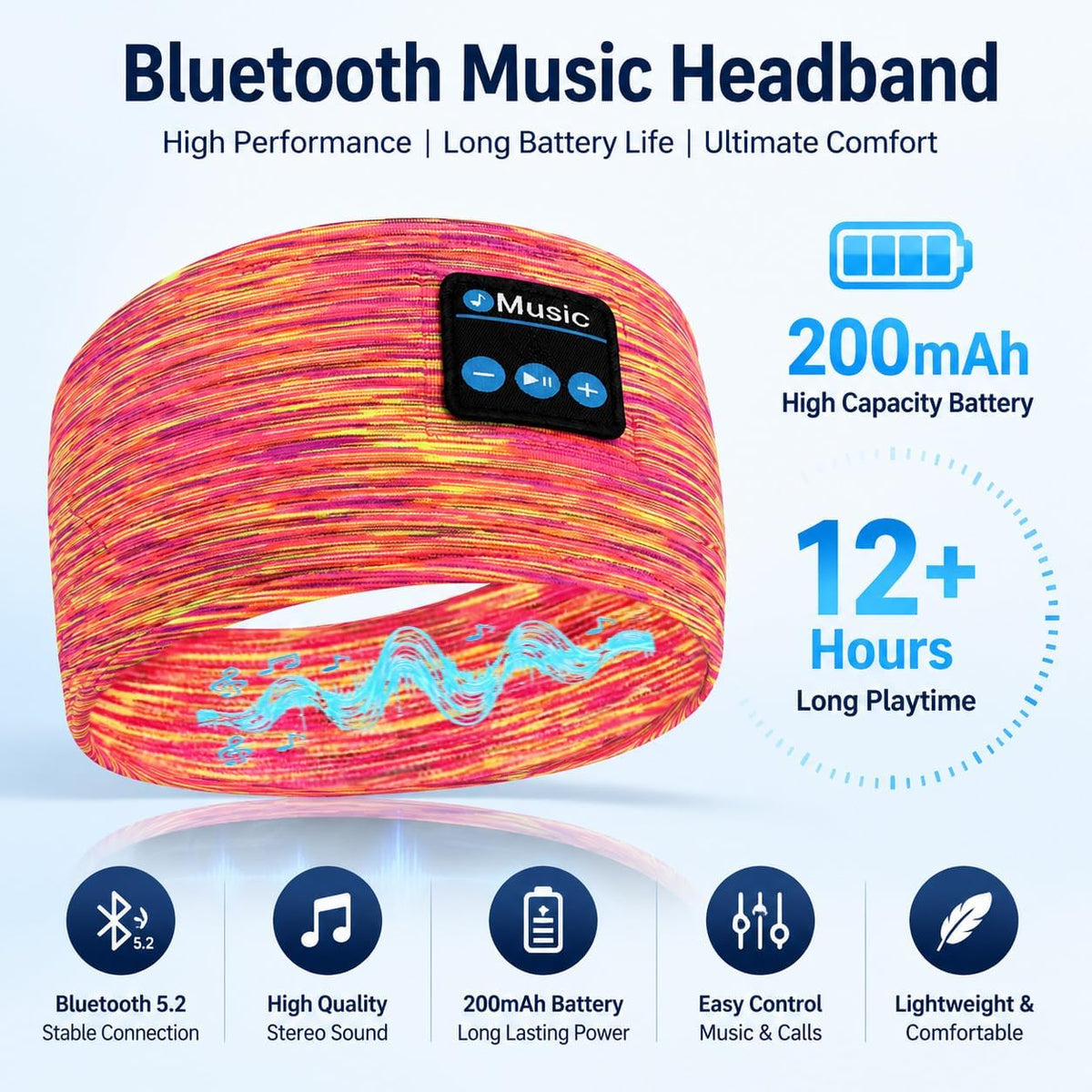 Sleep Bluetooth Headphones, Sleep Headphones Headband Wireless for Sleeping Side Sleeper, Wireless Sleep Earphones for Workout Sports Yoga Running Travel(Pinkish Yellow)