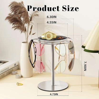 LSK Metal Sunglasses Organizer, Glasses Holder Stand with Storage Tray | Eyeglasses Holder with Anti-Slip Pads for Tabletop, Desk, Dresser, Matte Black