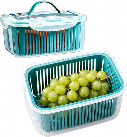 2 Pack Fruit Storage Containers for Fridge w/Removable Colander | 44oz+23oz - Stackable & Handle, Fresh Food Produce Saver Containers with Removable Colander, Vegetable Lettuce Keeper Bowl