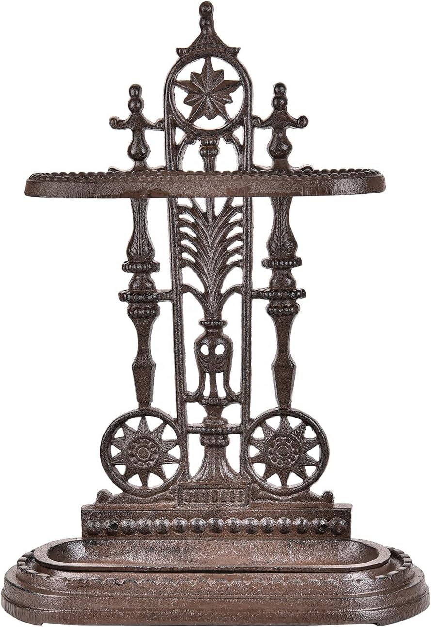 Sungmor Cast Iron Freestanding Umbrella Stand with Detachable Drip Tray | Rustic Umbrella Holder for Entryway,Front Door,Hallway,Outside Porch, Decorative Freestanding Umbrella Rack Organizer