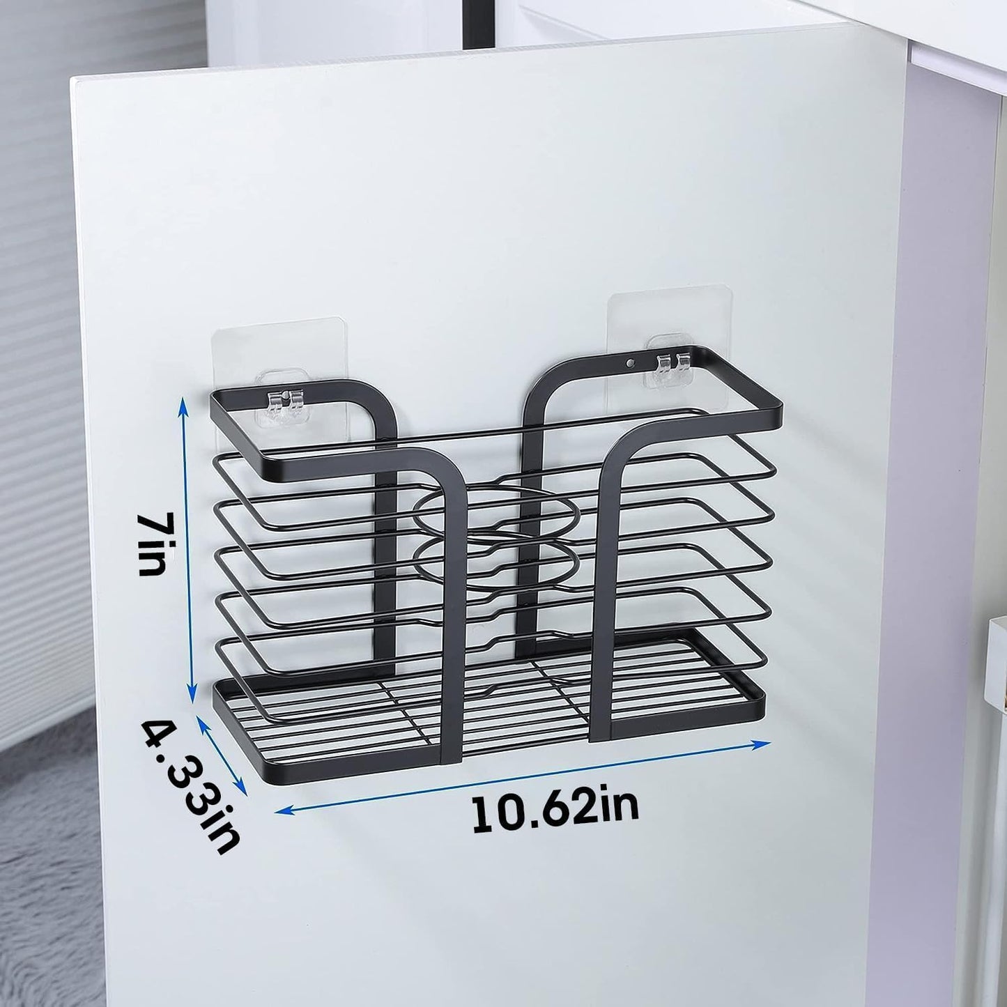 YIGII Hair Dryer Holder, 3 in 1 Hair Tools Organizer Blow Dryer Holder Adjustable Height Cabinet Door/Wall Mounted Bathroom Organizer and Storage for Hair Dryer, Flat Irons, Curing Wands