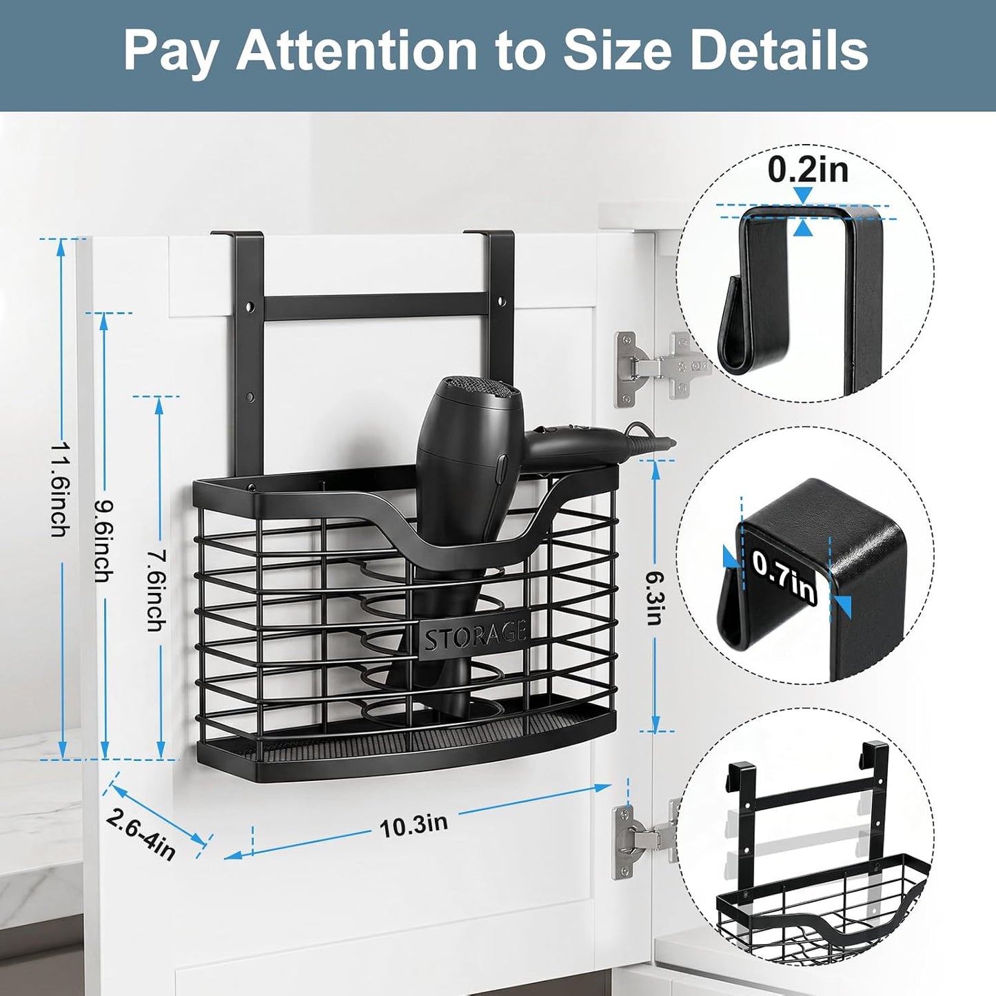 Hair Tool Organizer, Hair Dryer Holder for Bathroom Vanity Counter Cabinet | Dresser Blow Dryer Holder, No Drilling Wall Mount Storage Basket for Blow Dryers, Shaver, Comb, Curling Iron, Straightener