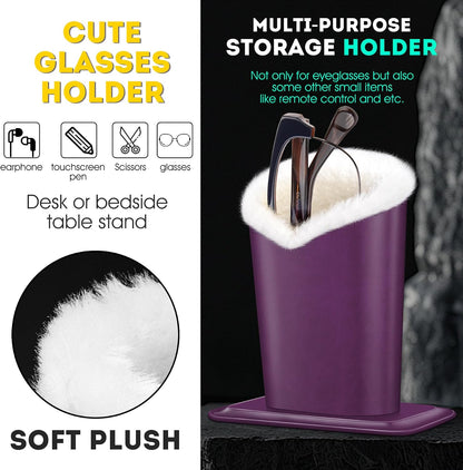 Plush Lined Eyeglasses Holder, PU Leather Glasses Stand Case