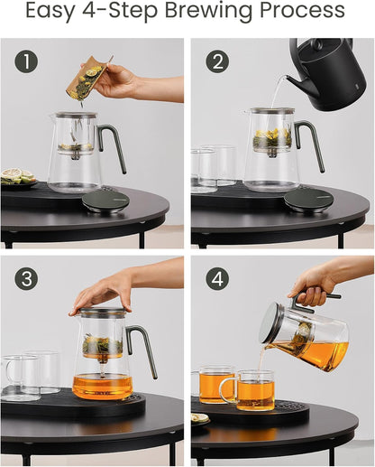 ZENS Magnetic Glass Infuser Teapot for Loose Tea, 27oz Walnut Wood Handle | Magic Teapot with Infuser, Echanted Tea Maker, Mess-Free Loose Leaf Tea Diffusers for Tea lover Gifts
