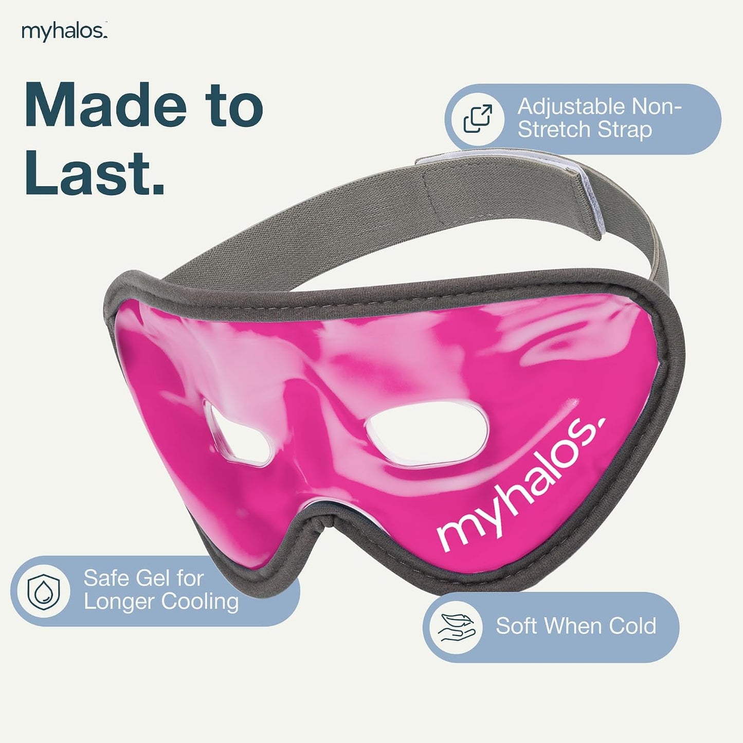 MyHalos Cooling Gel Eye Mask, Cold Ice Pack for Puffy Eyes & Dark Circles | Instant Relief for Puffy Eyes & Dark Circles, Reusable Gel Beads, Soothes Headaches & Sinus Pain, Flexible Fit, Freezer Safe