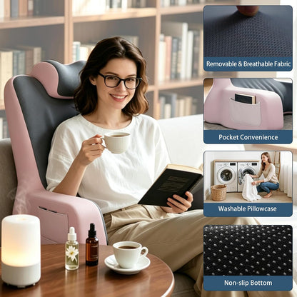 Reading Pillow- Memory Foam Back Pillow for Bed Sitting Up, Ergonomic Lumbar Support Cushion with Arms for Reclining, Gaming, Working, Resting, Watching TV﻿ (Grey)