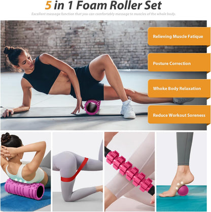 SUBCULTUREPICK 5 in1 Foam Roller Set, Trigger Point Foam Roller Deep Tissue