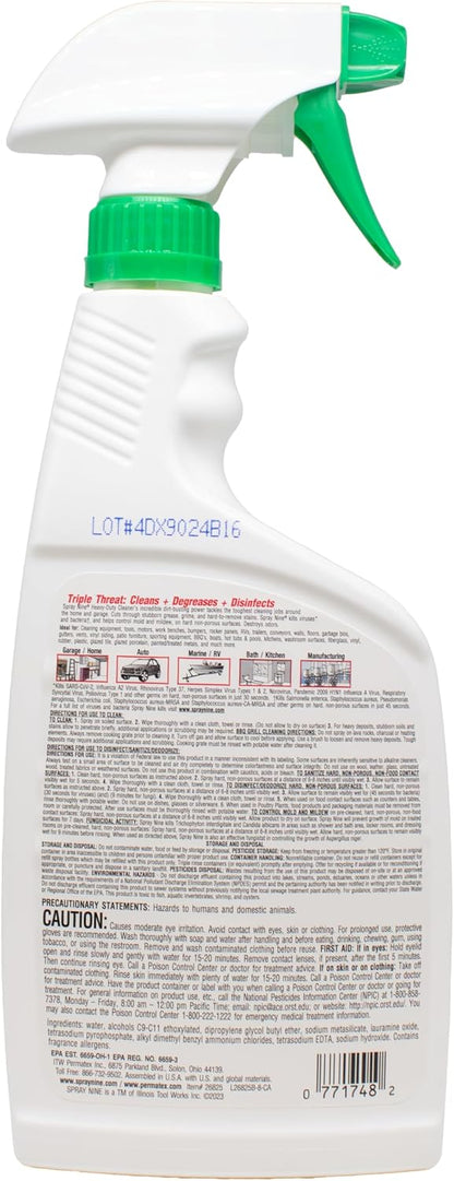 Spray Nine 26832 Heavy Duty Cleaner, Degreaser & Disinfectant for Kitchens, Bathrooms, Yard Equipment, Automotive & Industrial 32 Fl Oz. (Pack of 1)