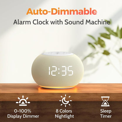 REACHER Auto Dimmable Sound Machine Alarm Clock with Night Light for Girls
