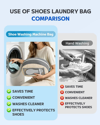 Shoe Washing Bag, Laundry Shoe Bag for Washer and Dryer, Sneaker Cleaning Protection Bag for Tennis, Casual, Athletic Shoes, with Mesh Pocket for Insoles, Self-Locking Zipper (Grey 2pcs)