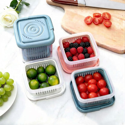 Fruit Storage Containers for Fridge with Removable Colander, Airtight Food Storage Container, Dishwasher Safe Produce Saver for Refrigerator, Keep Berry Fruit Fresh Longer 3 pcs Small Clear