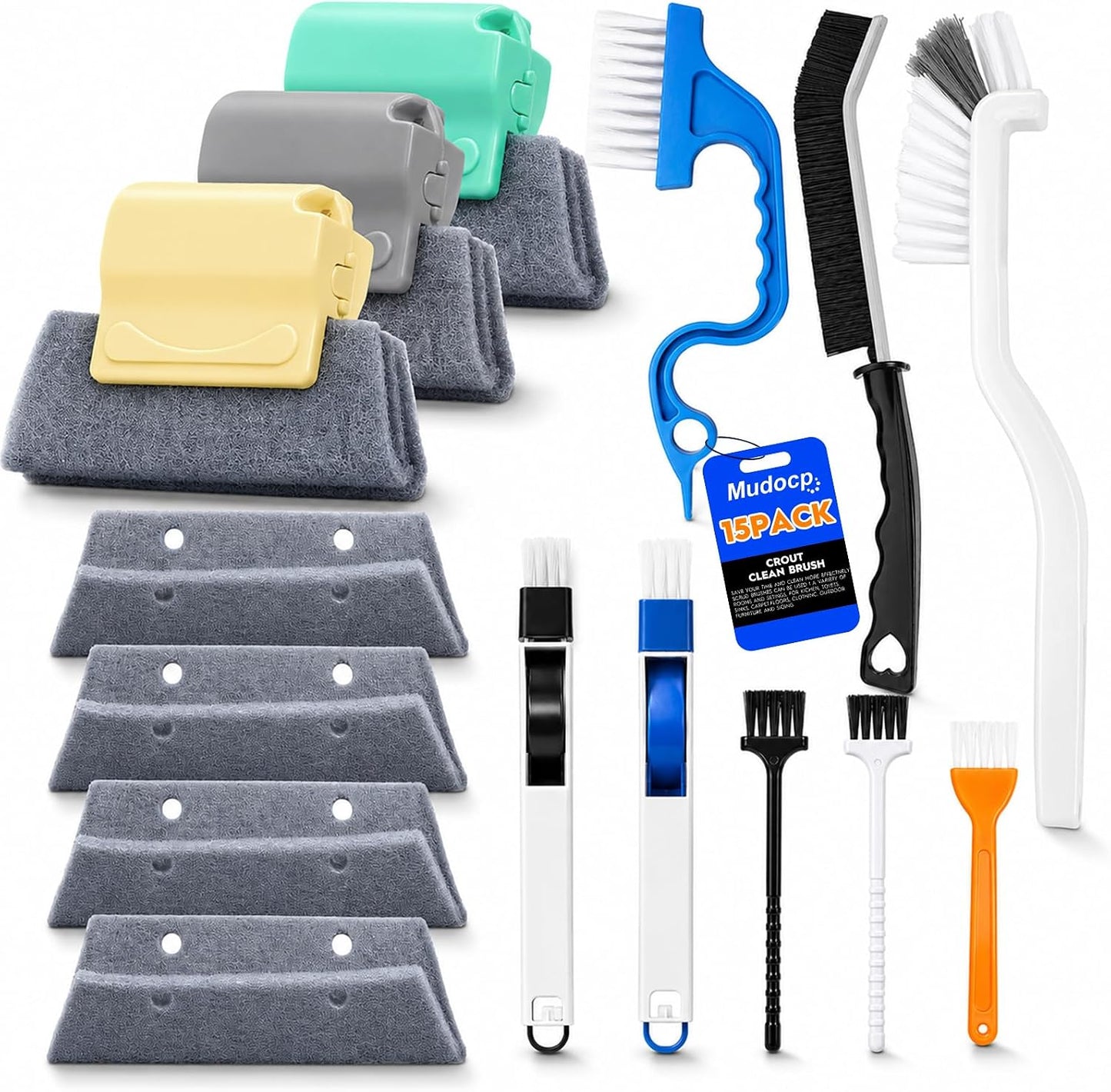 Window Track Cleaning Tools, 15 Pcs Sill Cleaner Brush for Window/Door Tracks, Sliding Doors, Tile Lines, AC Vents & Keyboards