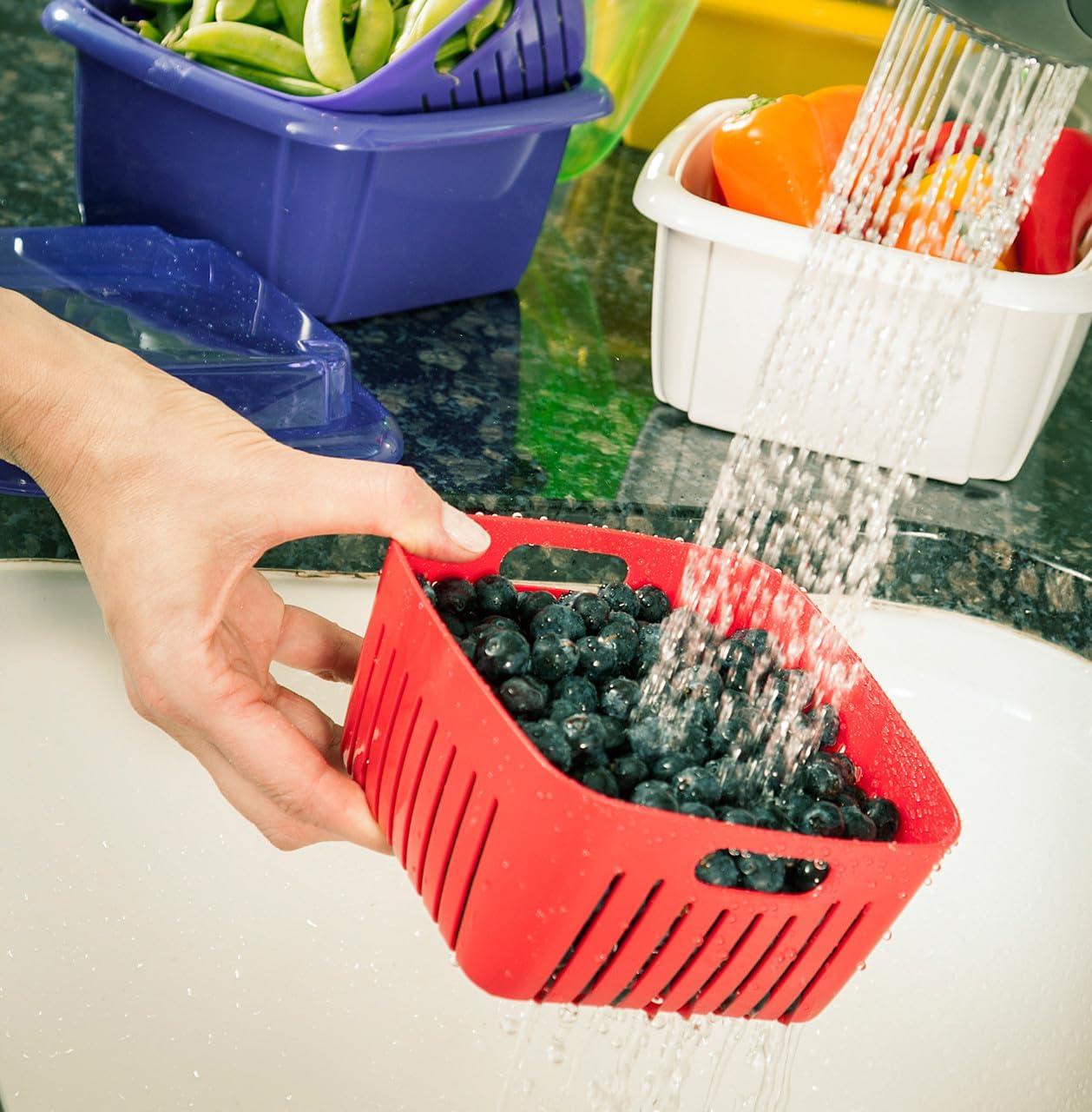 Hutzler 3-in-1 Berry Keeper Colander and Container, Keeps Berries Fresh Longer, 2 Pints, Apricot