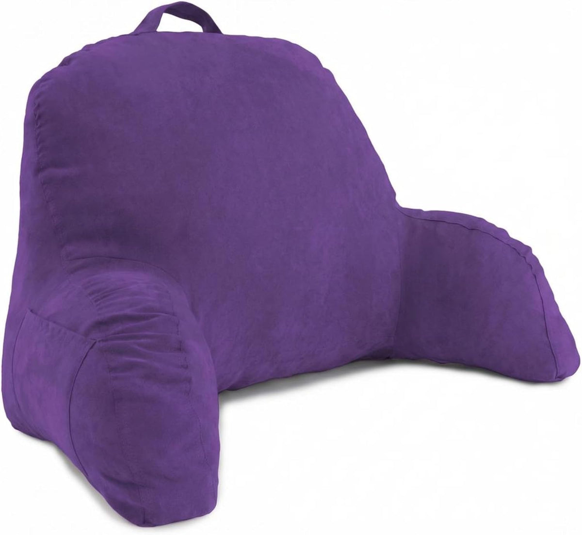 Deluxe Comfort Microsuede Bed Rest - Reading and Bedrest Lounger - Sitting Supprt Pillow - Soft But Firmly Stuffed Fiberfill - Backrest Pillow With Arms, Light Purple