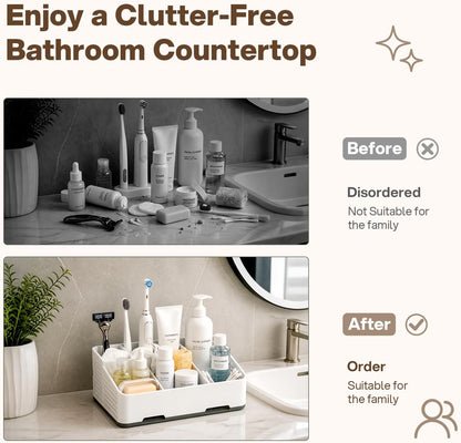 Cleangor Countertop Bathroom Organizer, Toothbrush Holder with Drainage | Vents, Cord Hole for Multi-grid Electric Toothbrush Charger, Family Bathroom Use