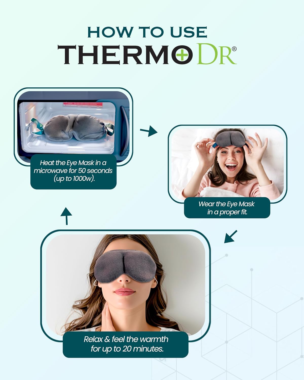 Heated Eye Mask for Dry Eyes, Stye, Blepharitis & Puffiness Relief – Microwavable Warm Compress with Soft Fleece – ThermoDR Reusable Mask for Fatigue, Strain, Sinus & Irritation – Grey